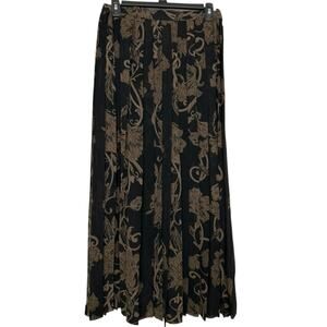 Doncaster Vintage Y2K Sheer Black Bronze Floral Pleated Midi Skirt 10 Whimsigoth